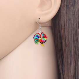 HUAGEO Christmas Acrylic Cute Floral Rooster Dangle Earrings Cartoon Chicken Fowl Farm Animals Fun Jewelry For Women Charms Festival Gifts (Colorful)