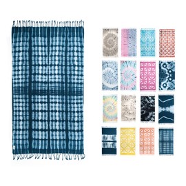 Hencely Tie Dye Beach Towel, 37 x 68 Inches, 100% Cotton Soft Absorbent Turkish Beach Towels for SPA, Pool, Gym and Bathroom (Sapphire)