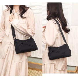 Eslcorri Crossbody Bags for Women, Mini Nylon Shoulder Crescent Purse Casual Hobo Handbag Multiple Pocket Light Summer Travel Pocketbook Slouchy Sling Luna Daily Bag, Gift for Mom & Friends -Black