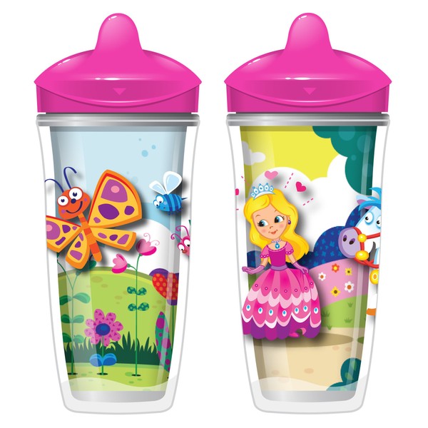 Playtex Sipsters Stage 3 Spill-Proof, Leak-Proof, Break-Proof Insulated Spout Sippy Cups for Girls - 9 Ounce - 2 Count