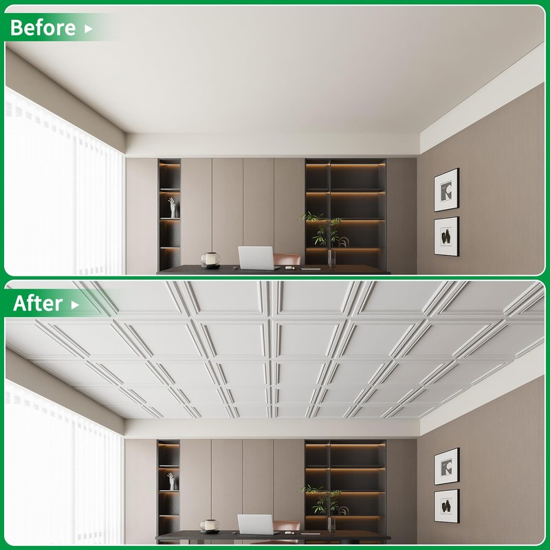 Art3d 12 Pack PVC Ceiling Tiles 24x24 Inches Waterproof Drop