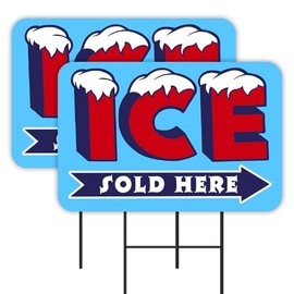 Vista Products Ice Sold Here - Arrow 2 Pack Double-Sided Yard Signs 16" x 24" with Metal Stakes (Made in Texas)