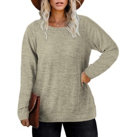 DOLNINE Plus Size Crewneck Sweatshirts Oversized Solid Color Autumn Tops Khaki 26W