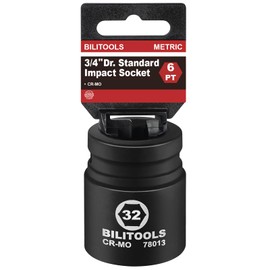 BILITOOLS 32mm Socket 3/4" Drive Standard Impact Socket, Metric 6-Point Axle Nut Socket, CR-MO, for Trucks, Semi-Trucks, Other Large Vehicles. Fit 3/4-inch Drive Impact Wrenches for High-Torque Work
