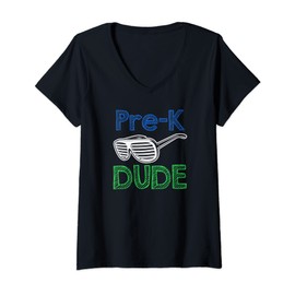 Womens Pre-K Dude Cool Sunglasses Back To School V-Neck T-Shirt