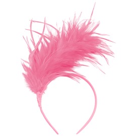 GWAWG Vintage 1920s Artificial Flower Feather Headband for Women Girls Carnival Hair Band Feather Elegant Accessories Headband Feather Pink for Carnival Proms Theme Evenings