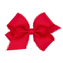Wee Ones Girls' Classic Grosgrain Moonstitch Edge Hair Bow on a WeeStay Hair Clip, Medium, Red