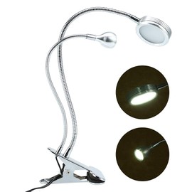 Sonew 2 in 1 LED Double Head Cosmetic Lamp USB Rechargeable Adjustable Light Nail Art Eyebrow Tattoo Equipment Silver Clamp Lamp Cable Control Metal Glitter(3W)