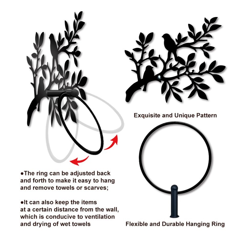 MAYJOYDIY Branch Limb Metal Towel Ring Bird Animal Towel Holder