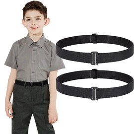 JASGOOD Kids Elastic Stretch Belt Boys Invisible No Show Adjustable Belt for Jeans School Uniform with Flat Buckle, Black+Black