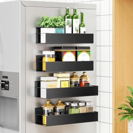 HAWOO Especieros para Cocina Magnético - Paquete de 4 Estante Organizador Estante Magnético de Metal para Refrigerador Organizador de Cocina para HAWOO Especias Condimentos Frascos Bolsitas