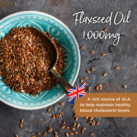 Healthspan Flaxseed Oil 1,000mg | 120 Capsules | Omega 3 Fatty Acid ALA | Maintain Healthy Blood Cholesterol Levels | Women's Health | Vegan