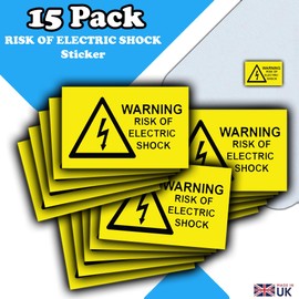 15 Pack - Warning Risk of Electric Shock Stickers - 80mm x 50mm - High Voltage Decals - Electrical Labels