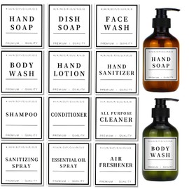 12PCS Waterproof Hand Soap Labels for Bottles, Bathroom/Kitchen Hand Soap Dispenser Label Stickers, Minimalist Style Labels for Soap, Lotion, Shampoo and Conditioner (White)