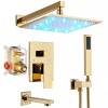 BWE Gold Shower Faucet Set System Led 12" Rainfall Head