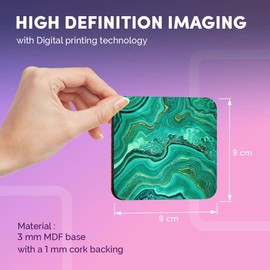 Destination Vinyl ltd Great Coasters (Set of 4) Square - Green Agate Marble Effect Ink Art Drink Glossy Coasters/Tabletop Protection for Any Table Type #21830