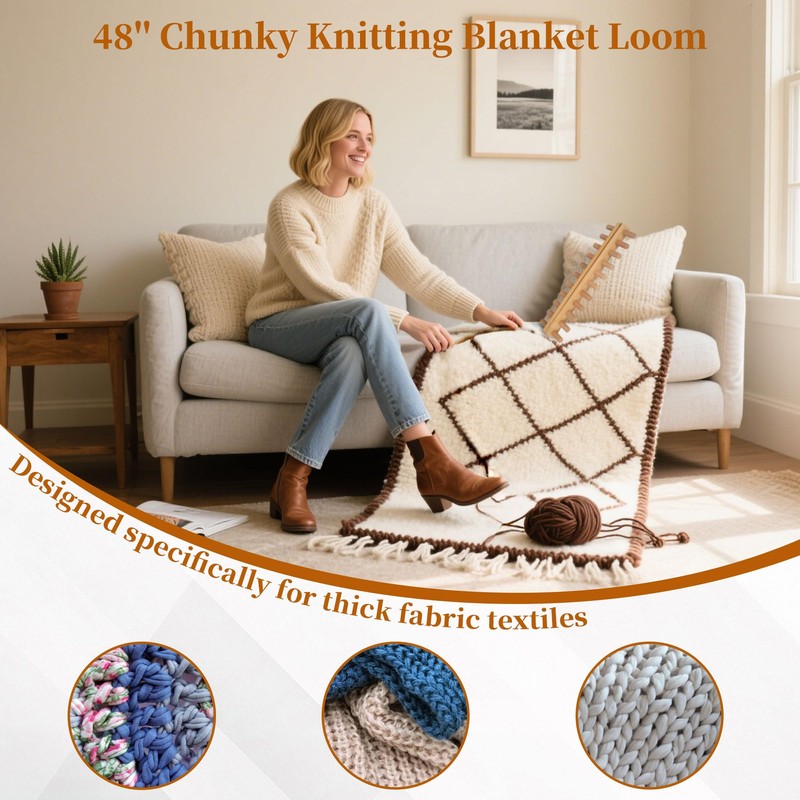 48" Chunky Blanket Loom, Foldable Chunky Knitting Loom for Blankets