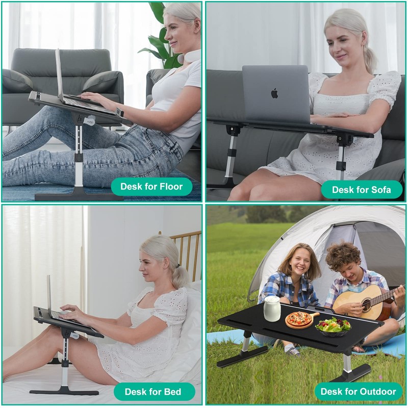 Laptop Bed Tray Desk with Adjustable Heights and Angles, Upgraded-Sturdy