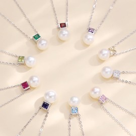 FANCIME Genuine Pearl Necklace, Women's Natural Freshwater Pearl, 0.3 - 0.3 inches (7 - 7.5 mm), 1 Grain, 12 Months, Birthstone Emerald Card, Pearl Cube, Silver S925, Amulet Stone, Birthday, Present,