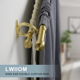 Lwiiom Brass Double Curtain Rods 72 to 144 Inches (6-12 Feet),1-Inches Front and 5/8 Inches Back Adjustable End Cap Double Window Drapery Rod for Drapes and Curtains