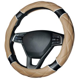 coofig Steering Wheel Cover 15Inch Soft Microfiber Leather Fashion Anti-Slip Odorless Universal for Auto/Truck/SUV/Van (Beige-Black)