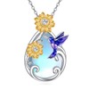 VONALA Hummingbird Moonstone Necklace 925 Sterling Silver Sunflower Pendant Necklace