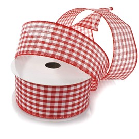Ribbon Traditions Small Check Gingham Plaid Wired Ribbon 2 1/2" by 10 Yards - Red