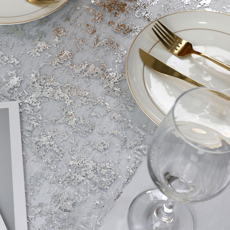 2 x Silver Table Runner 275cm, 28cm Width Hollow Metallic
