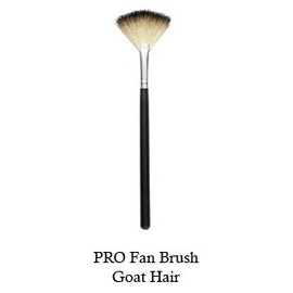 Tootloo Professional High PRO Fan Brush 2-Tone (Off-White and Black) Goat Hair Bristles 7" Black Wooden Handle. For eye shadow, blush, powder, foundation, and lips. (Black)