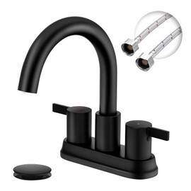 JAKARDA Two Handle 4 inch Black Bathroom Faucet, Bathroom Sink Faucet for 3 Holes with Pop-up Drain and 2 Supply Hoses, Lead-Free