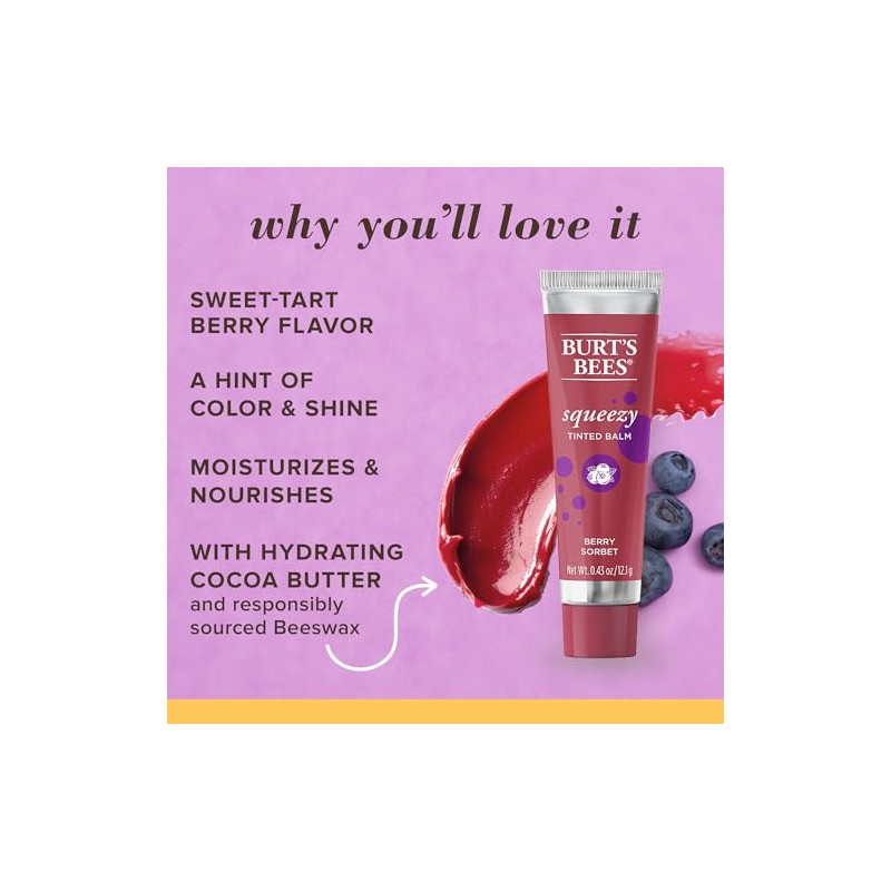 Burts Bees Squeezy - Bálsamo labial tintado Berry Sorbet Mujer