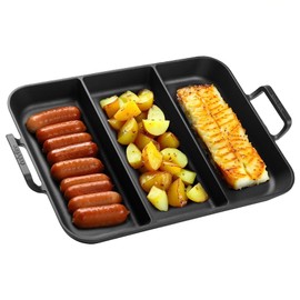 onlyfire Pre-Seasoned Cast Iron Skillet, 16 Inch Griddle Pan Frying Pan with Nonstick Perforated Grill Surface and Dual Handles, Cast Iron Grill Pan for Grills, Oven and All Stovetops