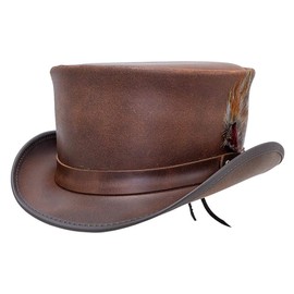 American Hat Makers Marlow Leather Top Hat — Stylish & Shapeable Wide Brim Hat (Brown)