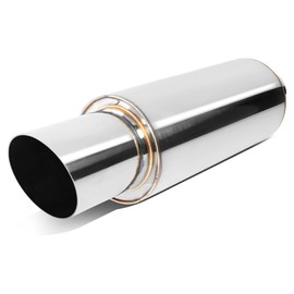 Auto Dynasty Universal 2.25 Inches Straight-Through Muffler with Single Walled Slant Diagonal Cut Tip, Stainless Steel
