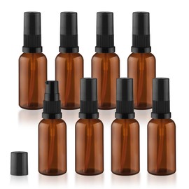 8 Pack Amber Glass Pump Bottle Empty Refillable Lotion Dispenser Container Travel Pump Bottles for Lotion Cream Essential Oils (30ml/1oz)