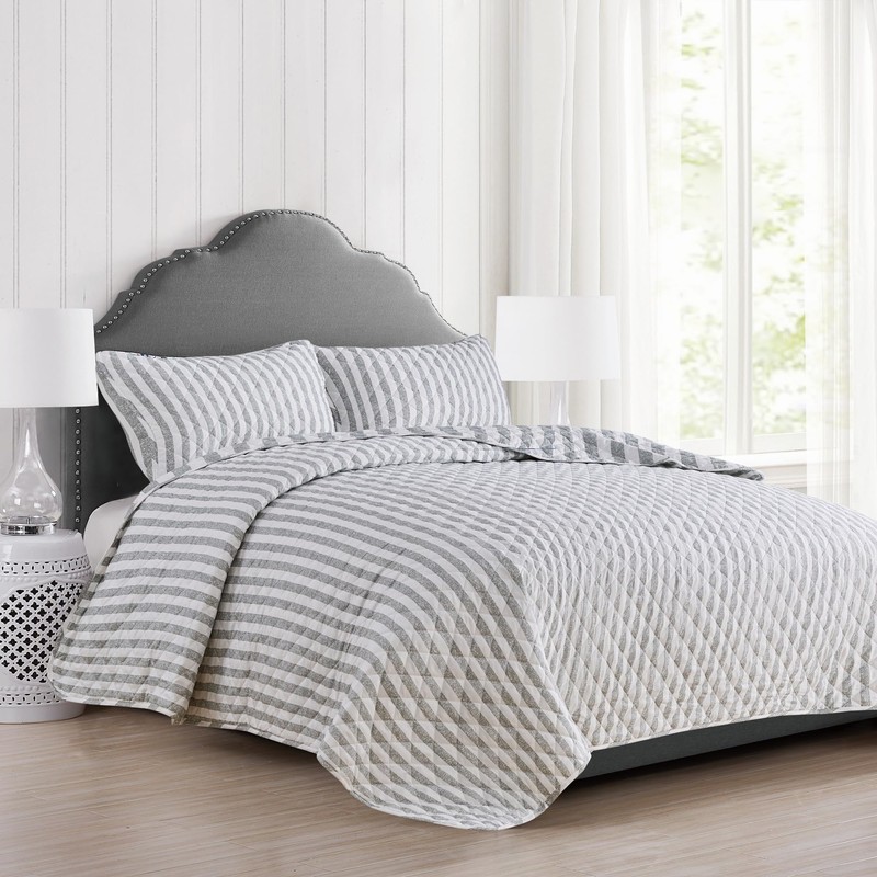 Market & Place Grey Striped Quilt Set Twin Size |