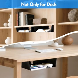 KHAMAL Under Desk Storage Shelf - Under Desk Drawer with Built in Cable Management for Home, Office, Gaming Setups, Kitchen (Black)