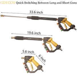 GDHXW High Power Washer Gun,Adjustable Pressure Washer Gun with Extension Wand,Quick Connection,with 5 Nozzle Tips, 2 Adapter,10 O-Rings 5000 PSI,Compatible with Most Pressure Washer