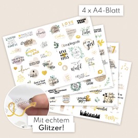 Wedding Guest Book Stickers (164 Motifs) - Vintage Wedding Stickers for Guest Book or Photo Album with Lots of Love - Love Stickers for Scrapbook or Bullet Journal - Wedding Decoration with Heart - Cream