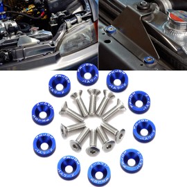 x xotic tech 10 Pcs Fender Bumper Washer Bolt M6x20mm T6 Grade CNC Billet Aluminum Washer Engine Bay Dress Up Kit (Blue)