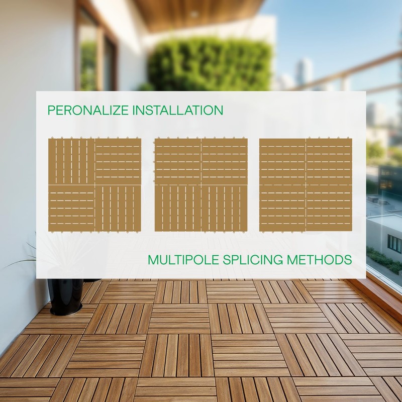 Idzo Interlocking Deck Tiles 9.6 SQFT - 10PCS Waterproof Acacia