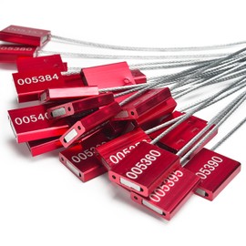 Lzbignun 50 Security Cable Seals Metal Security Wire Seals Numbered Tamper Proof Cable Tags Pull-Tite Wire Trailer Seal Disposable Aluminium Cable Ties Self-Locking Security Strap Container Seals, Red