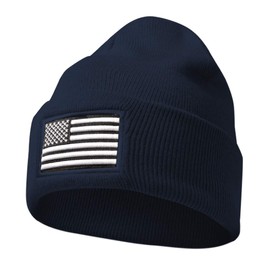 MIRMARU Men’s US American Flag Embroidered Folded Cuff Skull Beanie Cap – Comfortable Stretchy Warm and Cozy Winter Hat, Navy, One Size