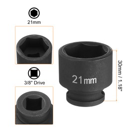 HARFINGTON Deep Impact Socket 3/8" Square Drive by 21mm Metric 6 Point Socket 30mm (1.18") Long CR-MO Steel Industrial Grade Flip Socket for Home Auto Hex Nuts Bolts Repair, Black