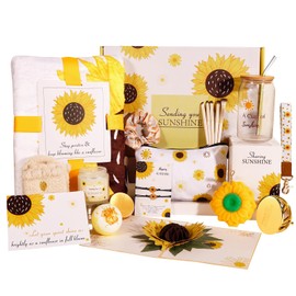 Sunflower Gifts for Women, 21pcs Get Well Soon Gift Baskets for Women, Sending You Sunshine Gifts, Self Care Spa Package, Thinking of You, Wellness Gifts, Retirement Gifts, Custom Box for Women