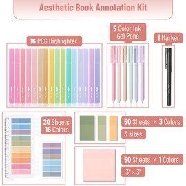 Mr. Pen- Aesthetic Book Annotation Kit, Aesthetic Highlighters and Gel Pens, Transparent Sticky Notes, Transparent Sticky Tabs for Books, No Bleed Highlighters for Bible Pages No Bleed