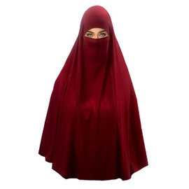AMAL Niqab Muslim Nikab Women Burka Overhead Jilbab Long Hijab Abaya Khimar (Burgundy)