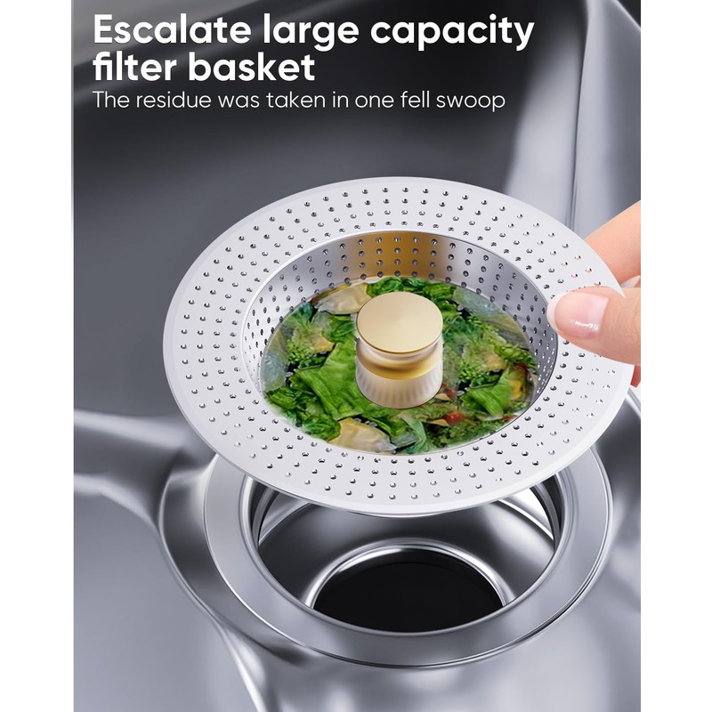 Kitchen Sink Drain Strainer and Stopper Combo, 3 in 1