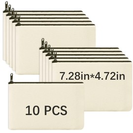 OKBA Sublimation Blanks Makeup Bags Bulk, Black Zipper Canvas Pencil Bag,Polyester Tote Bags for Sublimation DIY Craft (Beige Blank bags*10pcs)