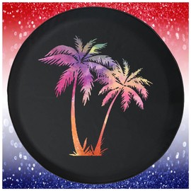 Large Spare Tire Cover Tye Dye Palm Trees Relaxing Beach Black 35 Inch